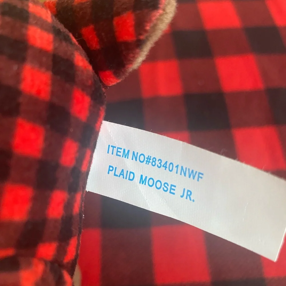 Red and Black Plaid Moose Plush - Picture 2 of 4